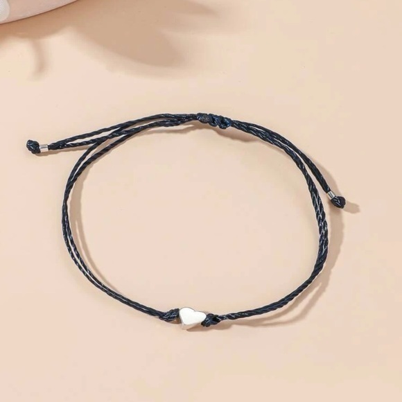 Navy Heart Charm String Bracelet Adjustable - Picture 5 of 7